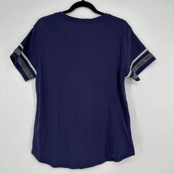 Dallas Cowboy Navy Dallas Cowboys Miko Glitter Trim V-Neck T-Shirt Womens Large - Picture 3 of 7